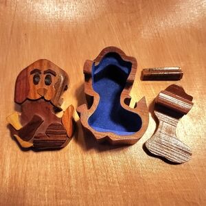 Vintage Brown Wooden Dog Puzzle Box